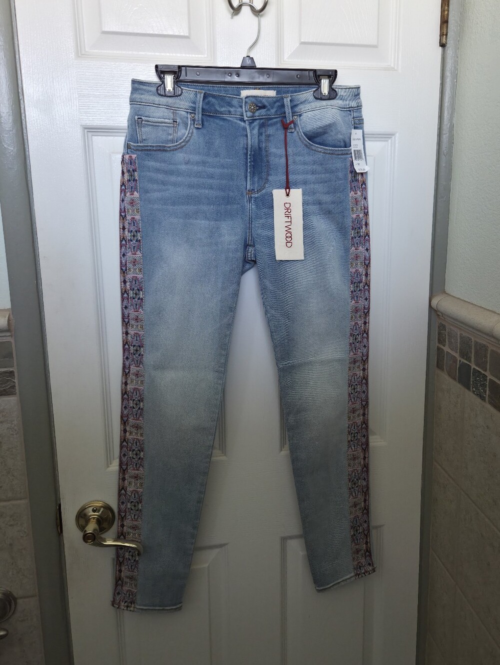 DRIFTWOOD Jackie Skinny-Leg Jeans Embroidered Side Panel Western Bohemian 28x28 - Picture 2 of 12